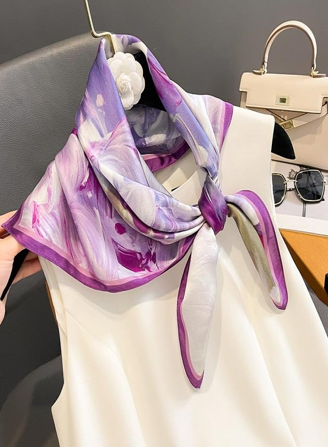 MEISEE 100% Pure Mulberry Silk Scarf 26" Square Scarf Neckerchief Headscarf Breathable Lightweight for Women Gift Packed (M2 Purple Floral) - Image 2